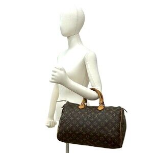 LOUIS VUITTON Brown Monogram Leather Speedy 35 Boston Bag